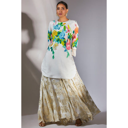 Kriti Bapna Off White Hand painted Kurta with Palazzo (Set of 2)