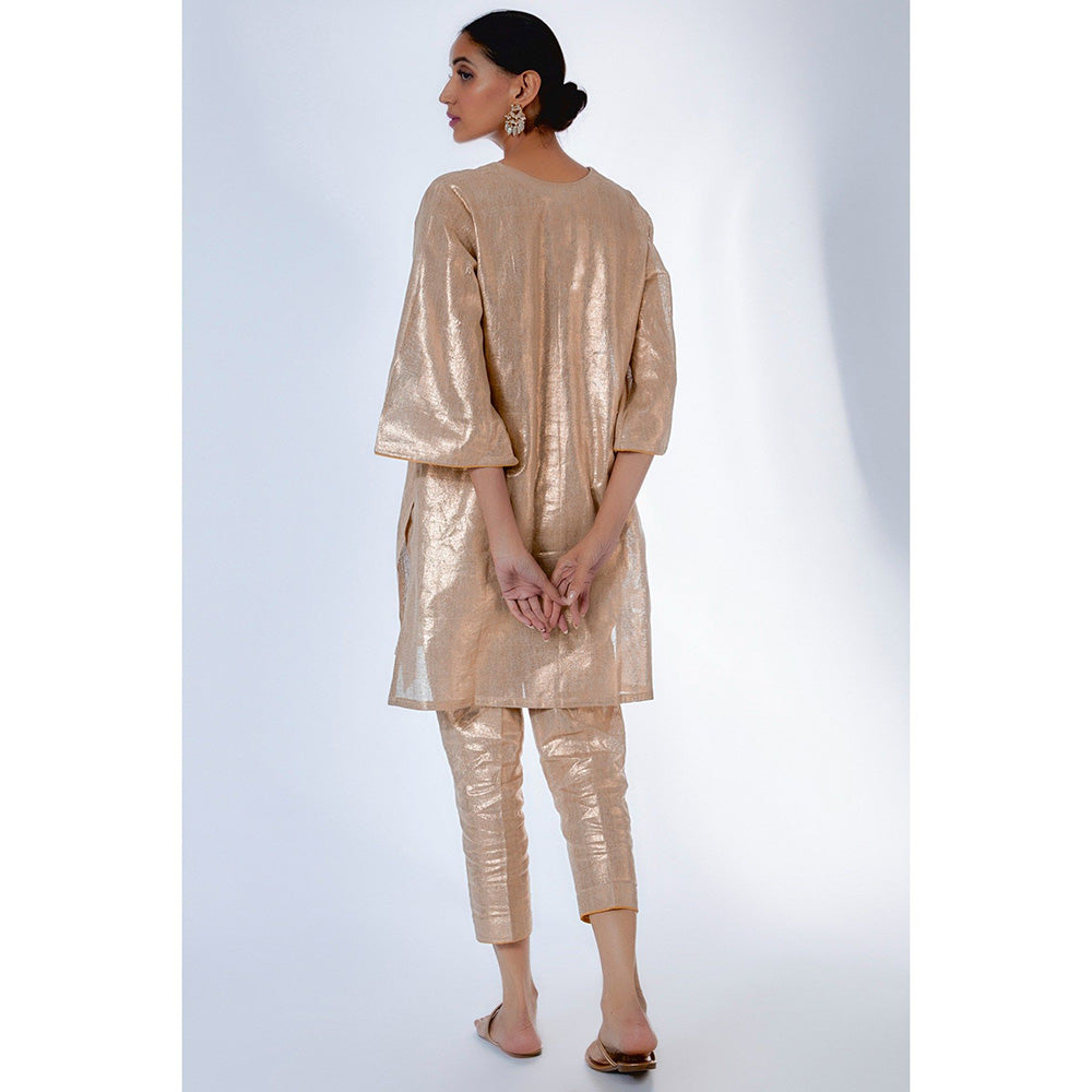 Kriti Bapna Gold Kurta with Pant and Hand painted Dupatta (Set of 3)