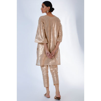 Kriti Bapna Gold Kurta with Pant and Hand painted Dupatta (Set of 3)