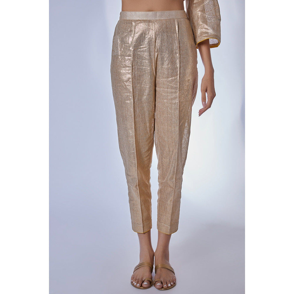 Kriti Bapna Gold Kurta with Pant and Hand painted Dupatta (Set of 3)