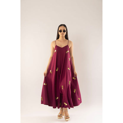 Kriti Bapna Wine Animal Motif Jumpsuit (Set of 2)