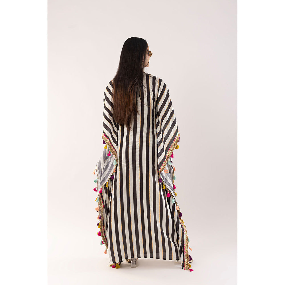 Kriti Bapna White Stripe Kaftan Dress with Inner (Set of 2)