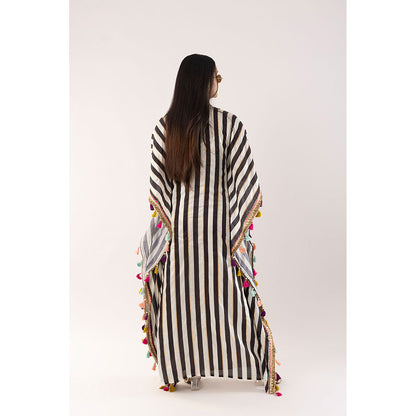 Kriti Bapna White Stripe Kaftan Dress with Inner (Set of 2)
