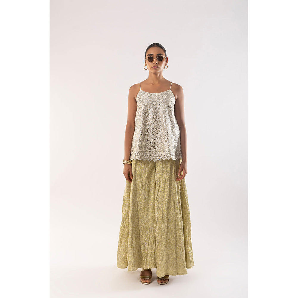 Kriti Bapna White Mirror Top with Palazzo and Dupatta (Set of 3)