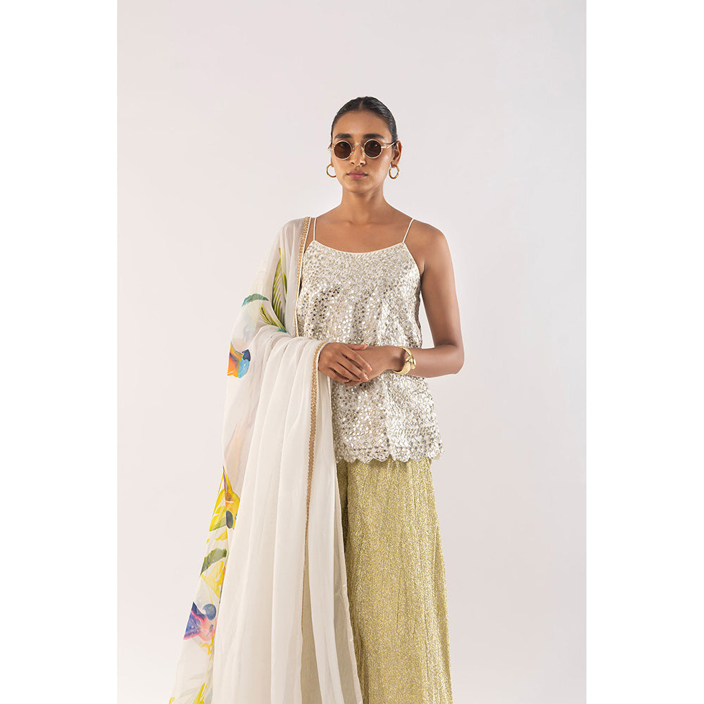 Kriti Bapna White Mirror Top with Palazzo and Dupatta (Set of 3)