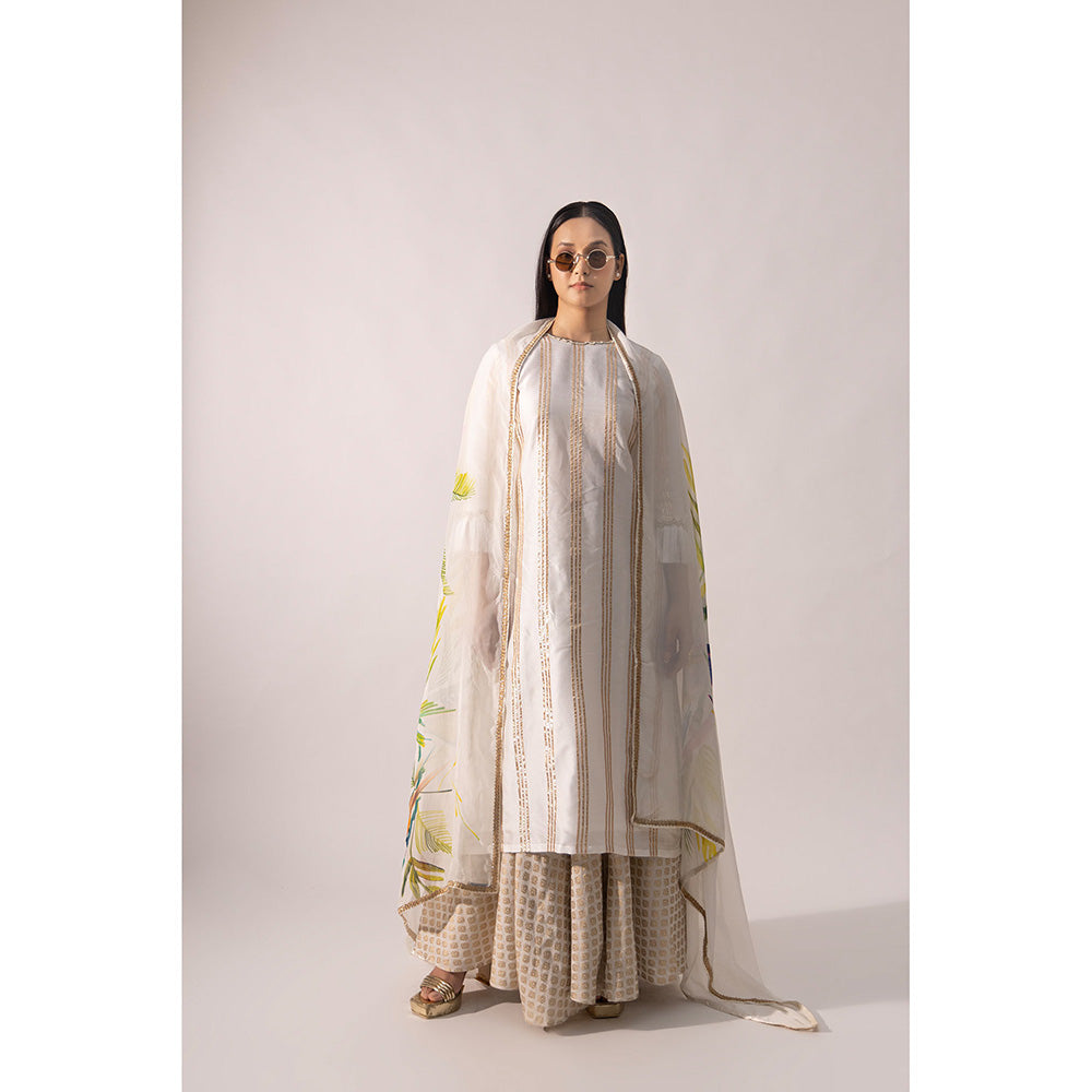 Kriti Bapna White Gota Line Kurta with Palazzo and Dupatta (Set of 3)