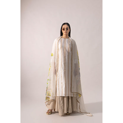 Kriti Bapna White Gota Line Kurta with Palazzo and Dupatta (Set of 3)