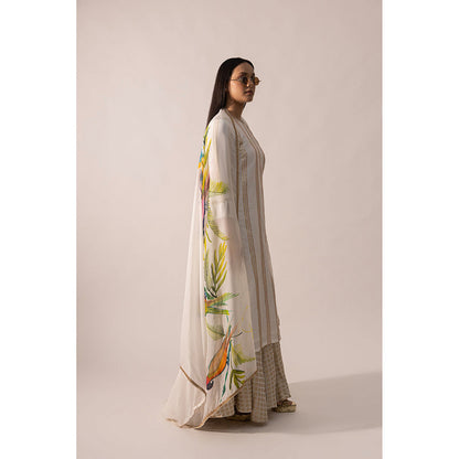 Kriti Bapna White Gota Line Kurta with Palazzo and Dupatta (Set of 3)