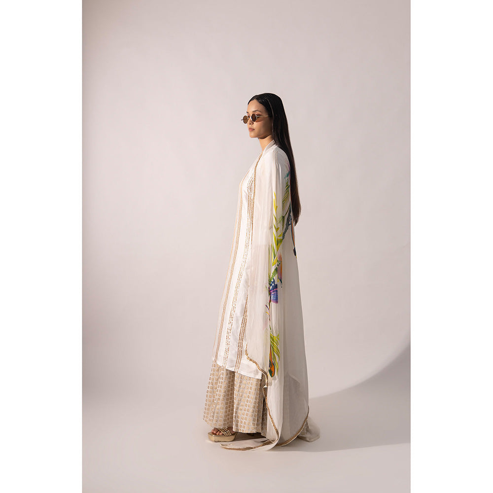 Kriti Bapna White Gota Line Kurta with Palazzo and Dupatta (Set of 3)