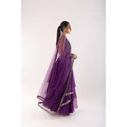 Kriti Bapna Purple Mirror Blouse with Layered Skirt and Dupatta (Set of 3)