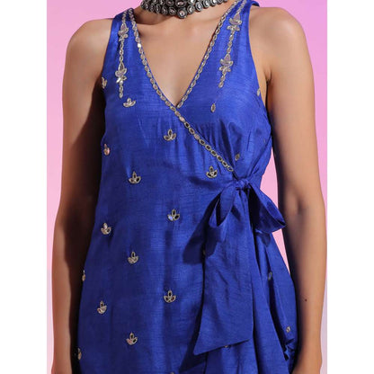 Kudi Pataka Designs Luna Blue Embroidered Sharara With Kurti (Set of 2)