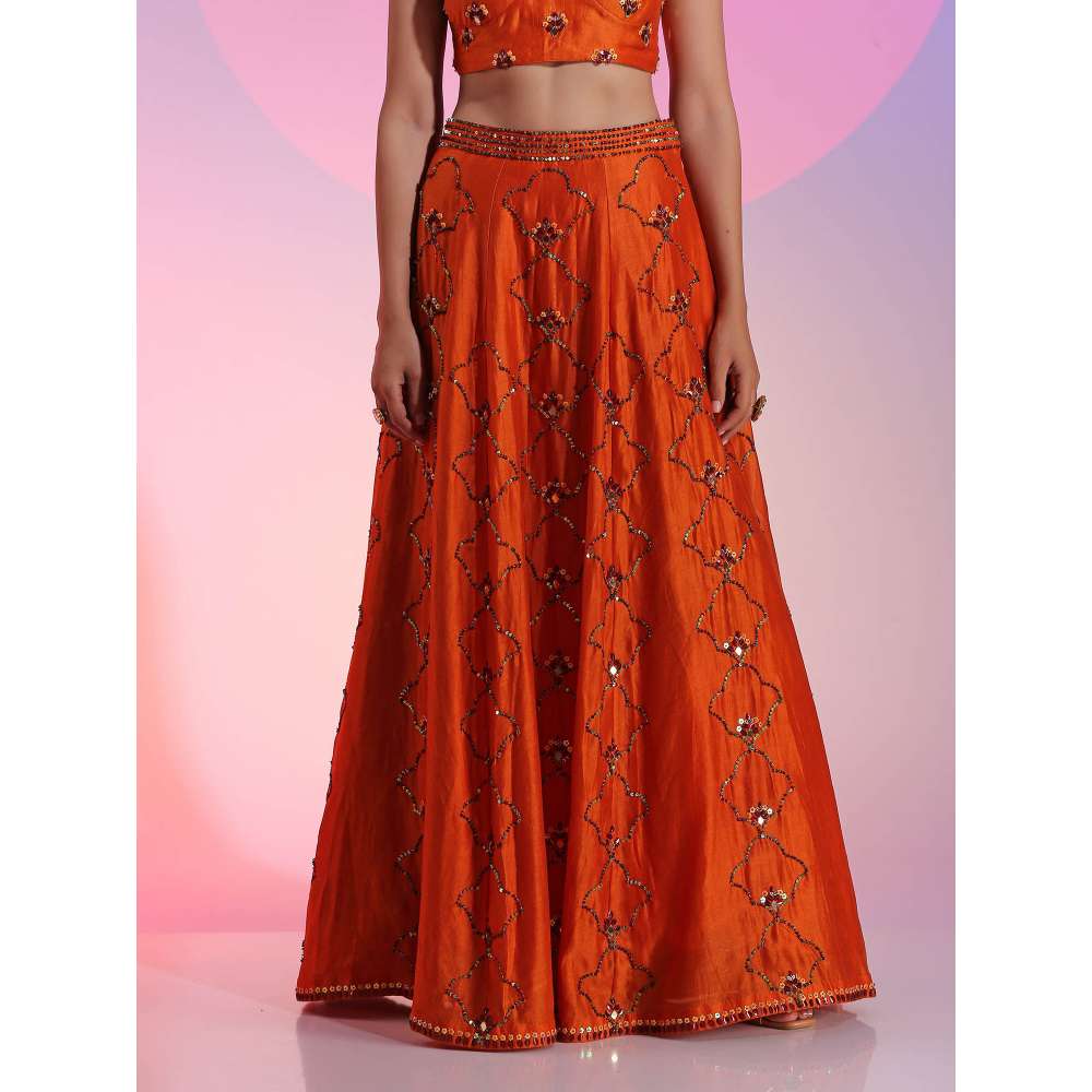 Kudi Pataka Designs Iris Rust Fusion Lehenga With Choli & Dupatta (Set of 3)