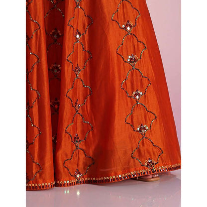 Kudi Pataka Designs Iris Rust Fusion Lehenga With Choli & Dupatta (Set of 3)