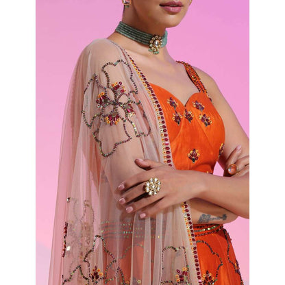 Kudi Pataka Designs Iris Rust Fusion Lehenga With Choli & Dupatta (Set of 3)