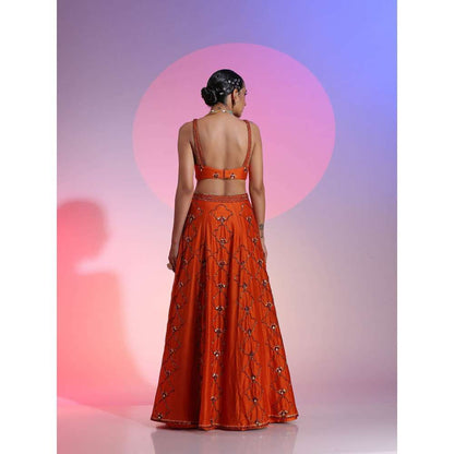 Kudi Pataka Designs Iris Rust Fusion Lehenga With Choli & Dupatta (Set of 3)