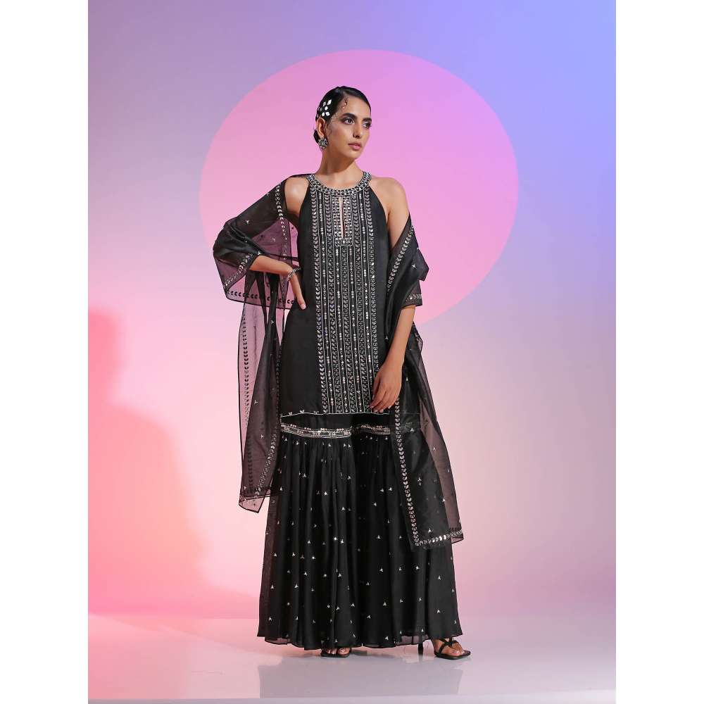 Kudi Pataka Designs Aziza Black Kurti With Sharara & Dupatta (Set of 3)