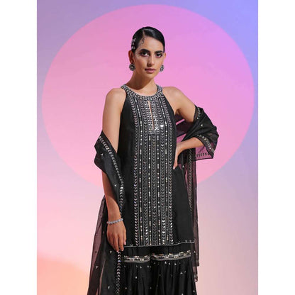 Kudi Pataka Designs Aziza Black Kurti With Sharara & Dupatta (Set of 3)