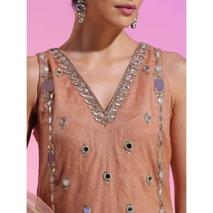 Kudi Pataka Designs Huda Brown Kurta With Sharara & Dupatta (Set of 3)