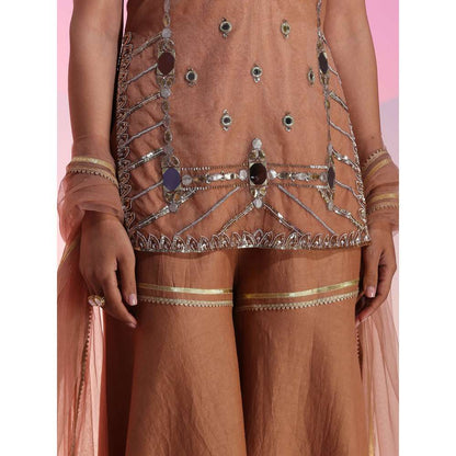 Kudi Pataka Designs Huda Brown Kurta With Sharara & Dupatta (Set of 3)