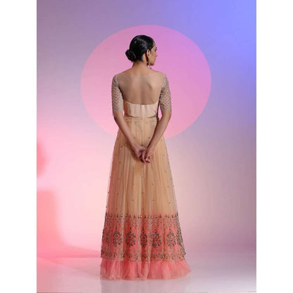 Kudi Pataka Designs Mandira Peach Embellished Sequined Maxi Dress