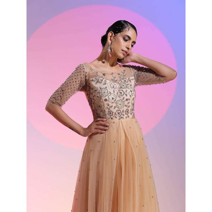 Kudi Pataka Designs Mandira Peach Embellished Sequined Maxi Dress