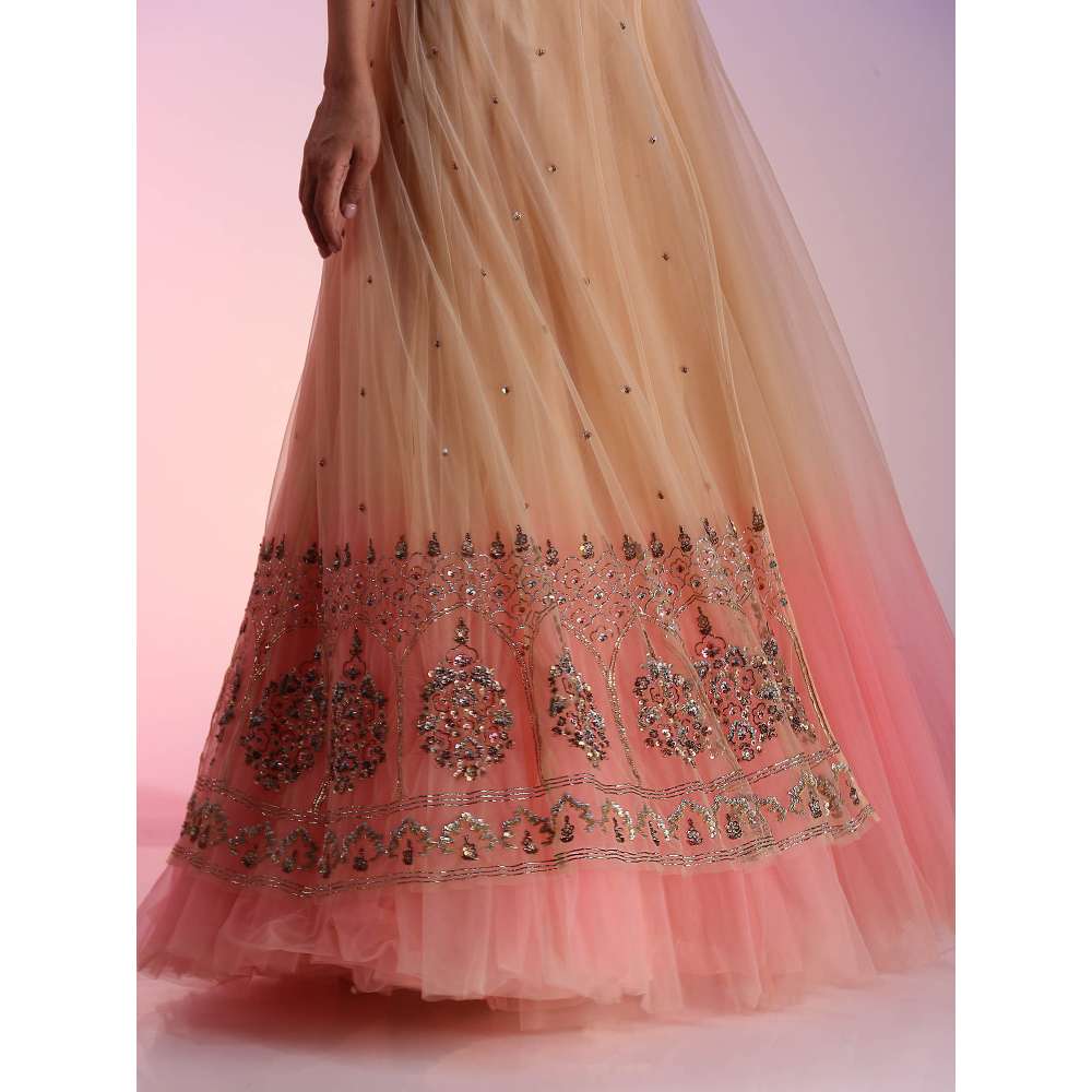 Kudi Pataka Designs Mandira Peach Embellished Sequined Maxi Dress