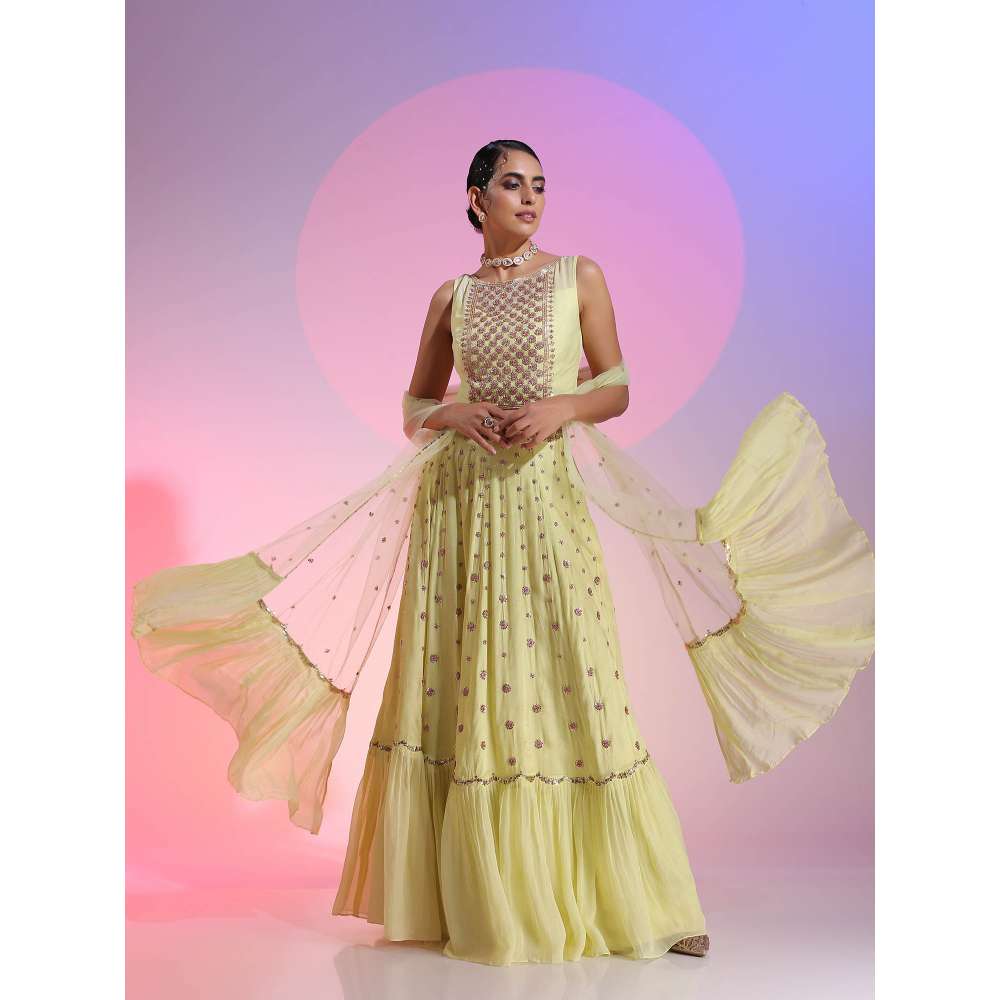 Kudi Pataka Designs Ella-ye Yellow Fusion Lehenga With Choli & Dupatta (Set of 3)