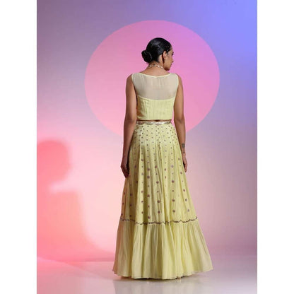 Kudi Pataka Designs Ella-ye Yellow Fusion Lehenga With Choli & Dupatta (Set of 3)