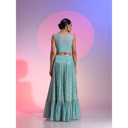 Kudi Pataka Designs Ella-aq Blue Fusion Lehenga With Choli & Dupatta (Set of 3)