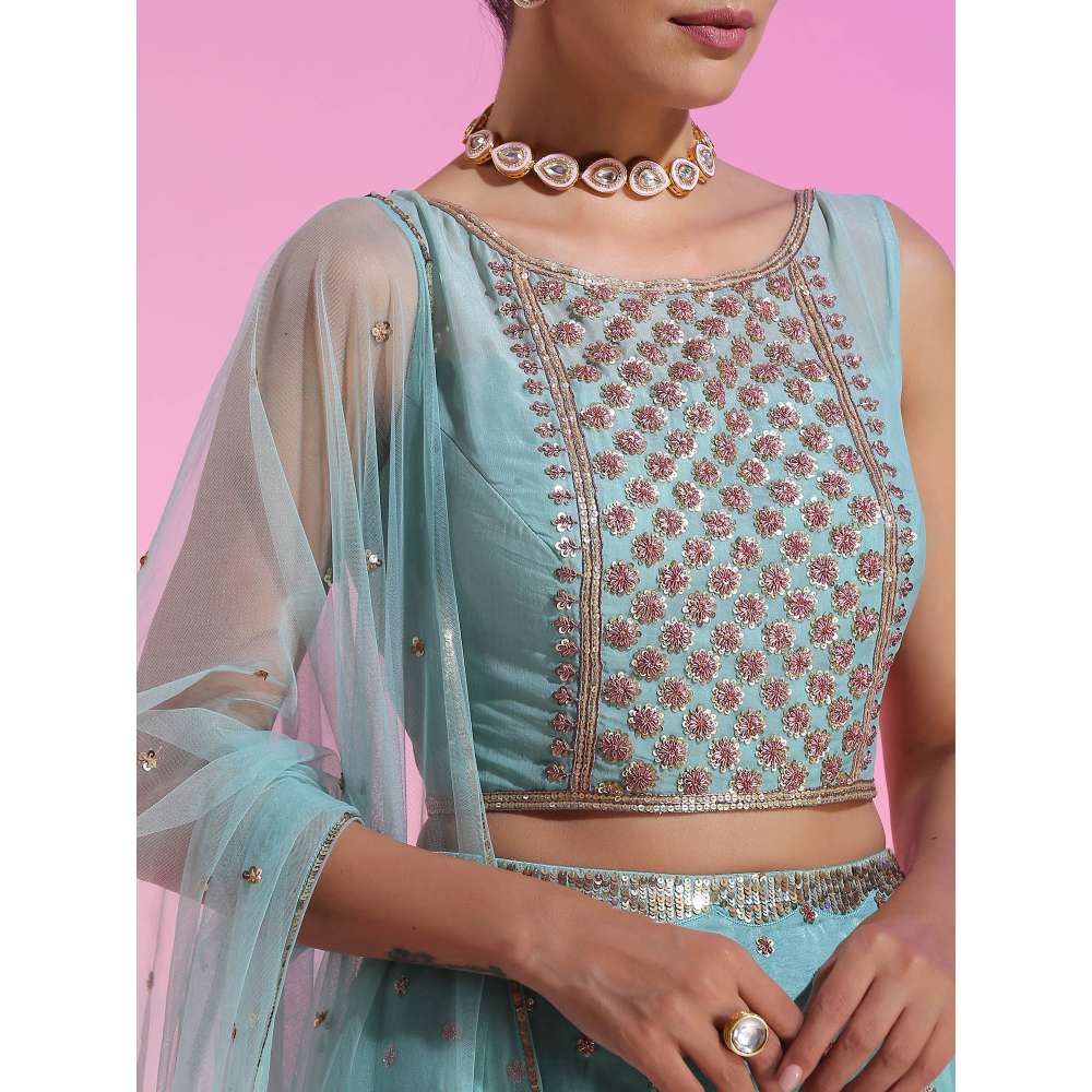 Kudi Pataka Designs Ella-aq Blue Fusion Lehenga With Choli & Dupatta (Set of 3)
