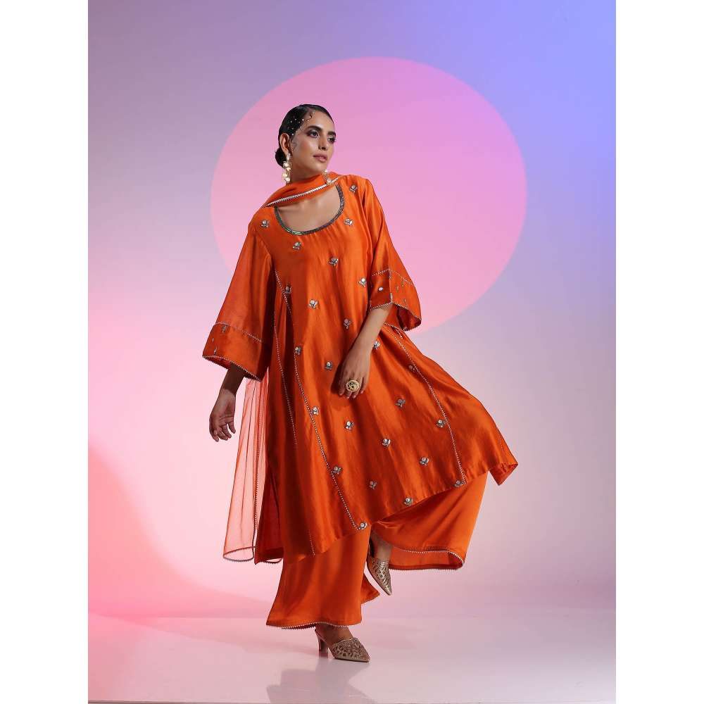 Kudi Pataka Designs Nadia Orange Kurta With Palazzo & Dupatta (Set of 3)