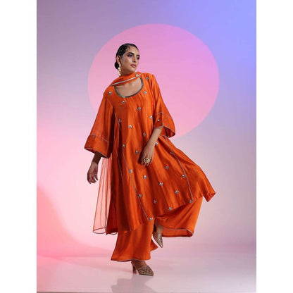 Kudi Pataka Designs Nadia Orange Kurta With Palazzo & Dupatta (Set of 3)