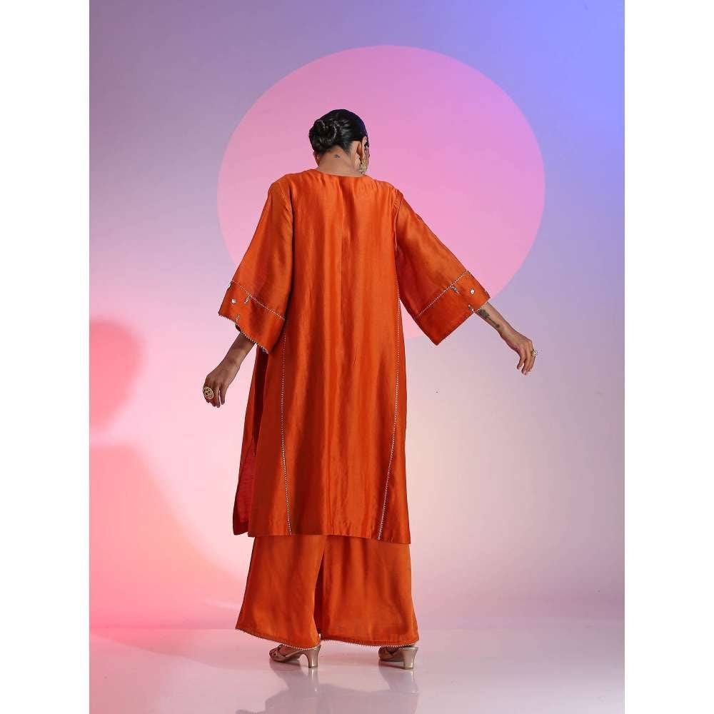 Kudi Pataka Designs Nadia Orange Kurta With Palazzo & Dupatta (Set of 3)