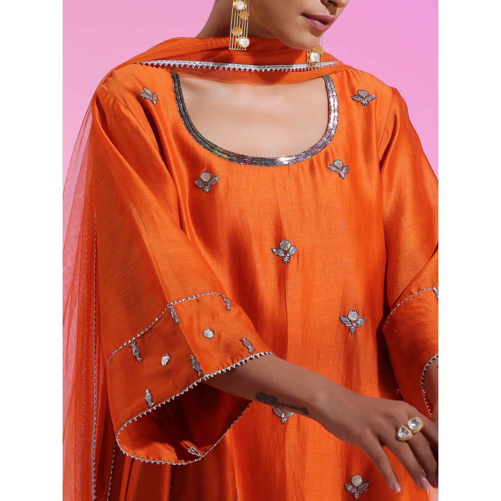 Kudi Pataka Designs Nadia Orange Kurta With Palazzo & Dupatta (Set of 3)