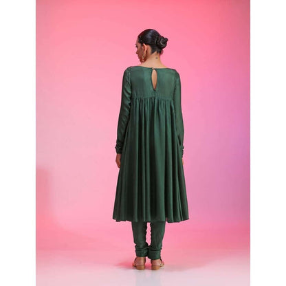 Kudi Pataka Designs Kritee-dg Green Anarkali Kurta Slip With Pant & Dupatta (Set of 4)