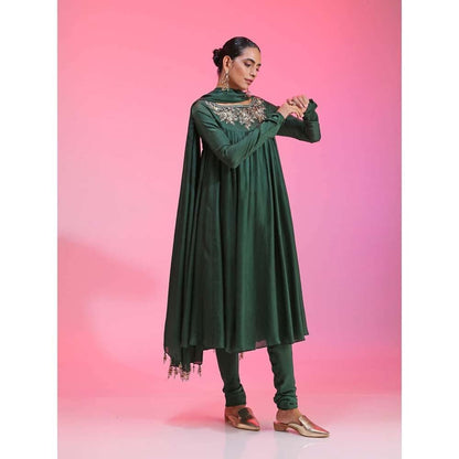 Kudi Pataka Designs Kritee-dg Green Anarkali Kurta Slip With Pant & Dupatta (Set of 4)