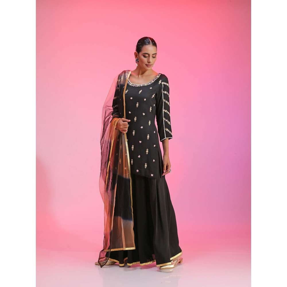 Kudi Pataka Designs Dharree-bl Black Kurti With Sharara & Dupatta (Set of 3)