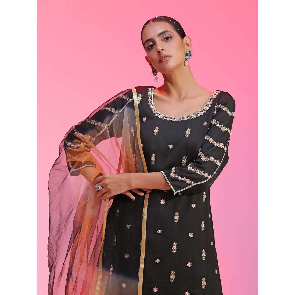 Kudi Pataka Designs Dharree-bl Black Kurti With Sharara & Dupatta (Set of 3)