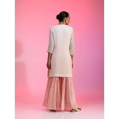 Kudi Pataka Designs Ayesha-ip Pink Kurti With Sharara & Dupatta (Set of 3)