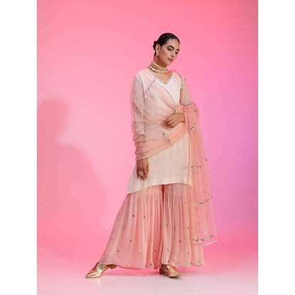 Kudi Pataka Designs Ayesha-ip Pink Kurti With Sharara & Dupatta (Set of 3)