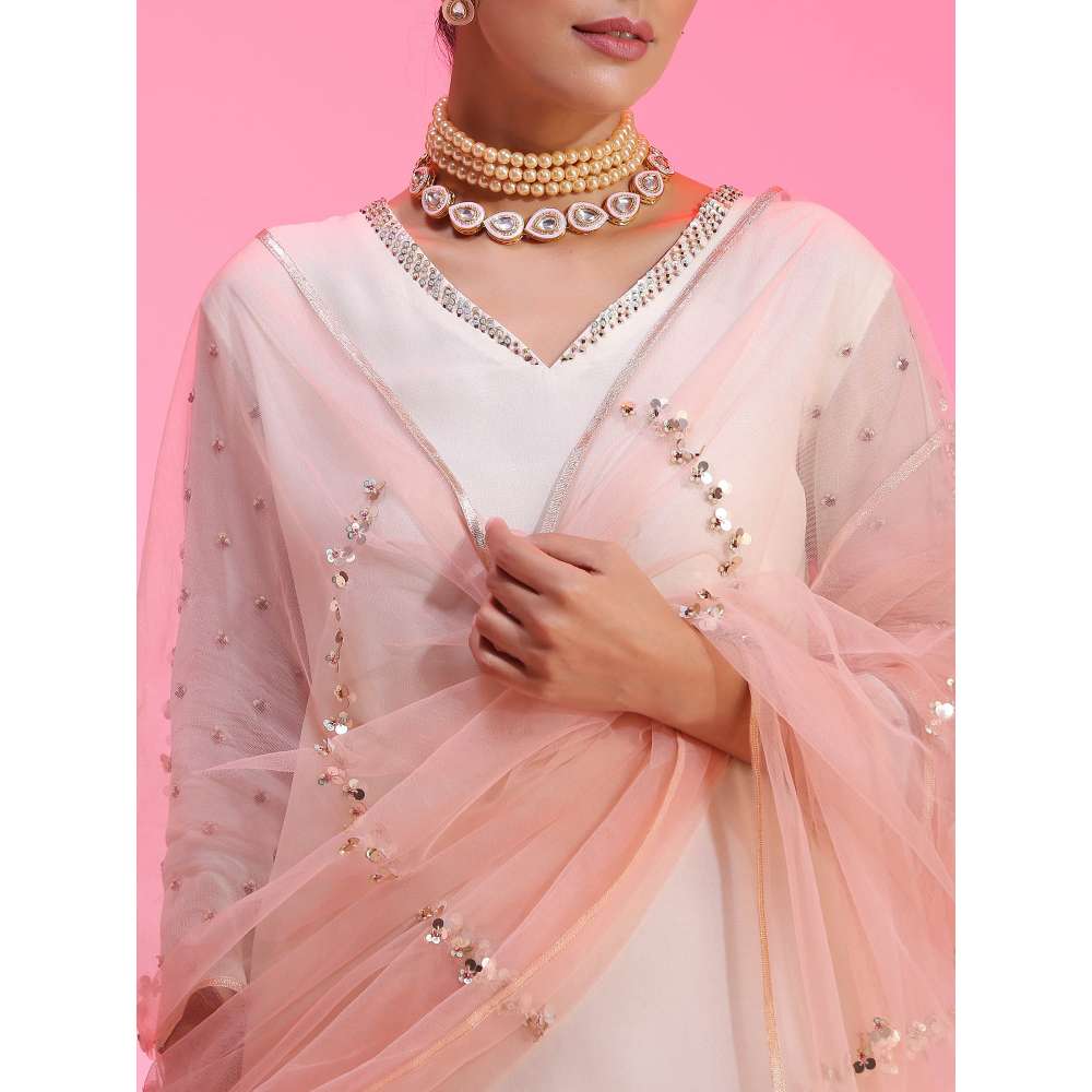 Kudi Pataka Designs Ayesha-ip Pink Kurti With Sharara & Dupatta (Set of 3)