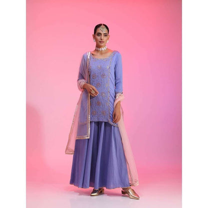 Kudi Pataka Designs Gulabo-la Blue Kurti With Sharara & Dupatta (Set of 3)