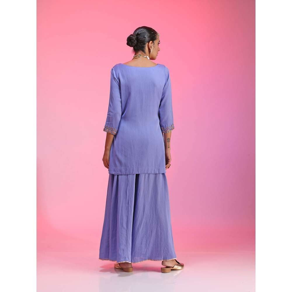 Kudi Pataka Designs Gulabo-la Blue Kurti With Sharara & Dupatta (Set of 3)