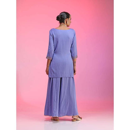 Kudi Pataka Designs Gulabo-la Blue Kurti With Sharara & Dupatta (Set of 3)