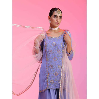 Kudi Pataka Designs Gulabo-la Blue Kurti With Sharara & Dupatta (Set of 3)