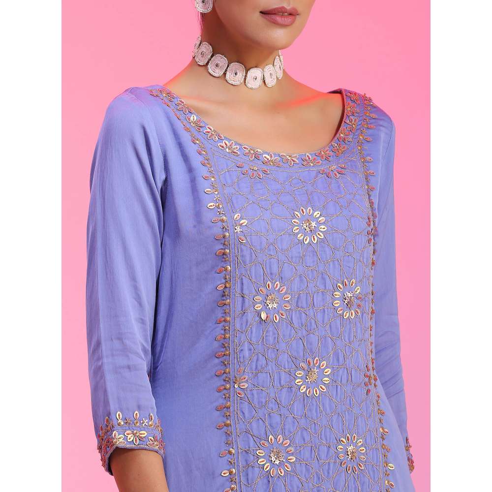 Kudi Pataka Designs Gulabo-la Blue Kurti With Sharara & Dupatta (Set of 3)