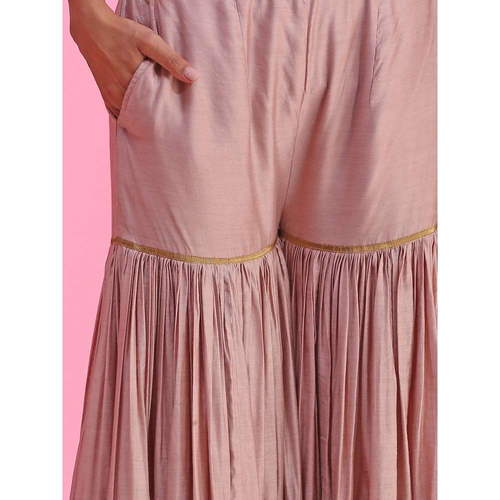 Kudi Pataka Designs Nadira-pi Pink Kurti With Sharara & Dupatta (Set of 3)