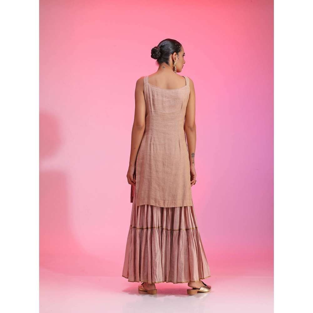 Kudi Pataka Designs Nadira-pi Pink Kurti With Sharara & Dupatta (Set of 3)