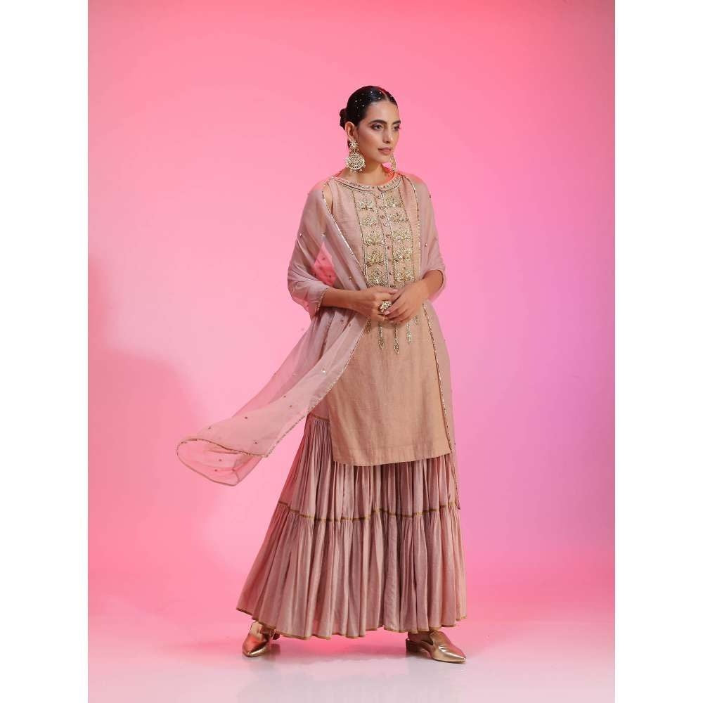 Kudi Pataka Designs Nadira-pi Pink Kurti With Sharara & Dupatta (Set of 3)