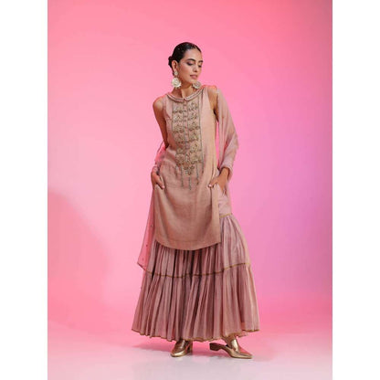 Kudi Pataka Designs Nadira-pi Pink Kurti With Sharara & Dupatta (Set of 3)